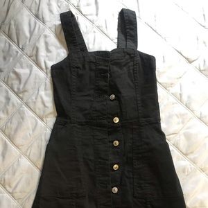 Black button down denim overall dress